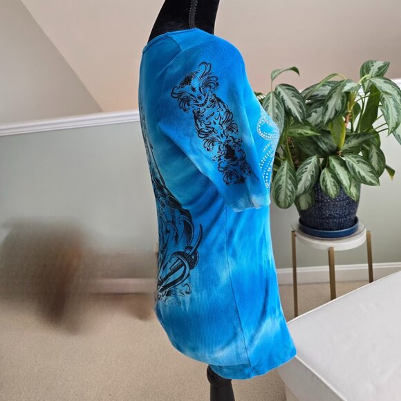 Sledge USA Vintage Y2K Graphic Tie Dye Elbow Sleeve Combed Cotton Embellished - Picture 3 of 6